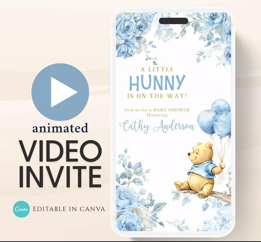 Blue Winnie shower Invitation, Winnie The Pooh Baby Shower Invitations, Winnie The Pooh Invitations Video invitation, Winnie baby shower-19