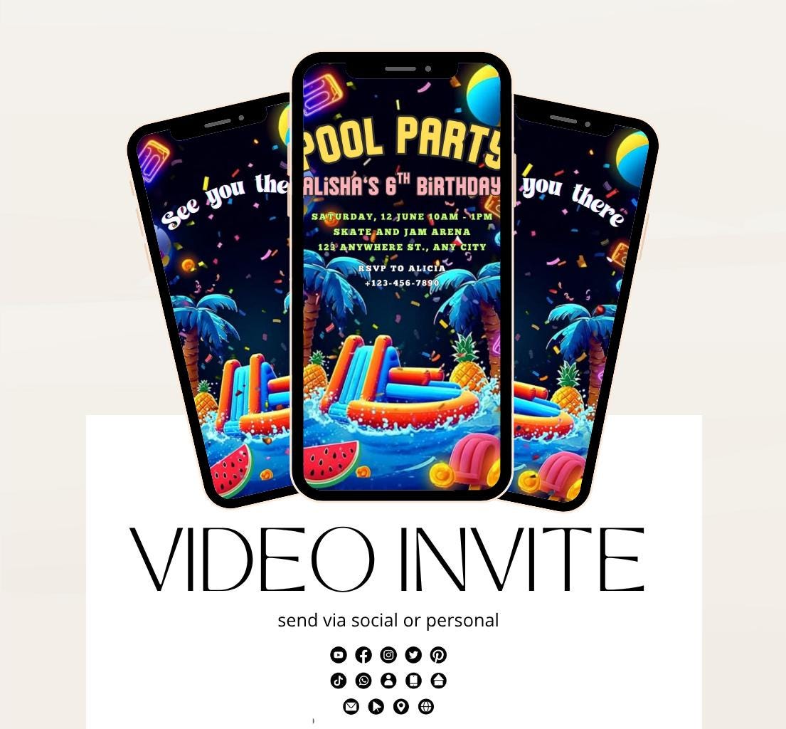 Pool party birthday invitation, pool party digital invitation, summer party invitation, birthday invitation, Pool invitation-1