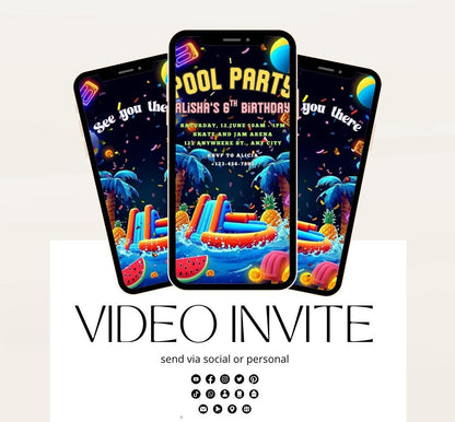 Pool party birthday invitation, pool party digital invitation, summer party invitation, birthday invitation, Pool invitation-1