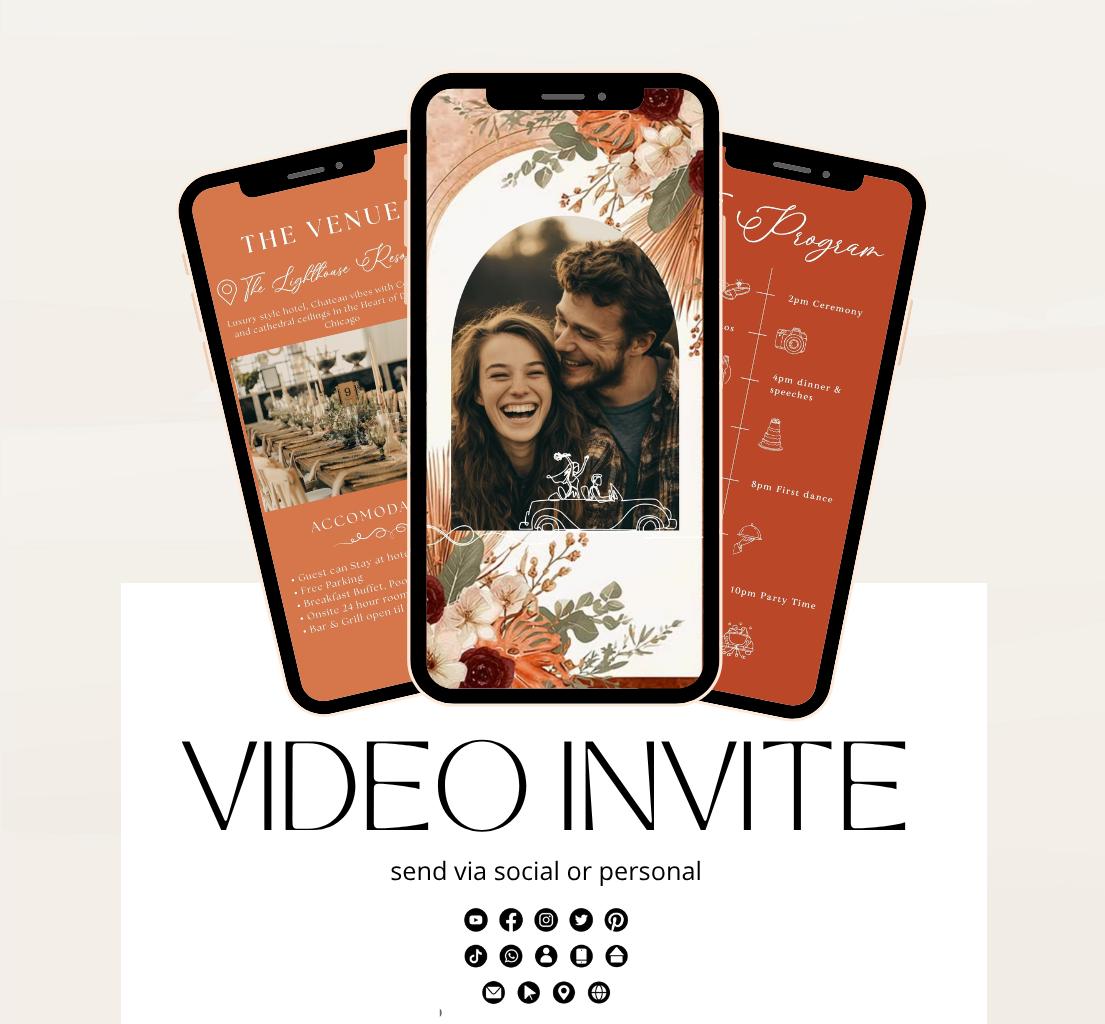 Animated Wedding invitation, Wedding Boho Terracotta Pampas invitation, wedding invitation template, Video Wedding invite, wedding invite-4