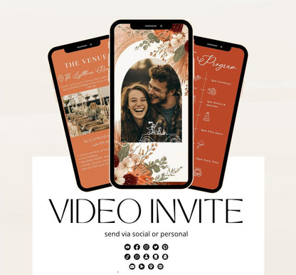 Animated Wedding invitation, Wedding Boho Terracotta Pampas invitation, wedding invitation template, Video Wedding invite, wedding invite-4