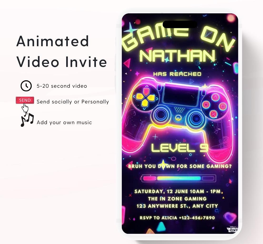 Video Game Party Invitation, Level Up Birthday Invite, Gamer Boy Birthday, Arcade Party, Gaming invitation, Gamer boy party invite-2