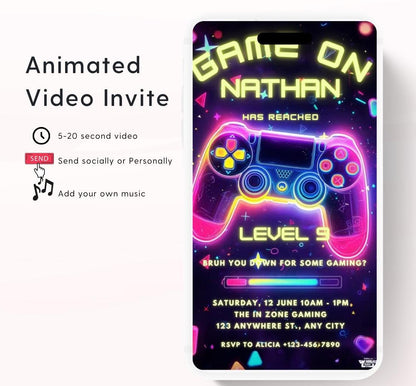 Video Game Party Invitation, Level Up Birthday Invite, Gamer Boy Birthday, Arcade Party, Gaming invitation, Gamer boy party invite-2
