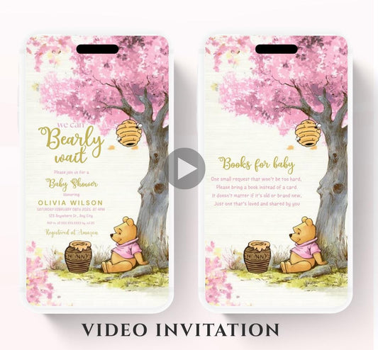Pink Winnie Tree Invitation, Winnie The Pooh Baby Shower Invitations, Winnie The Pooh Invitations Video invitation, Winnie baby shower-24