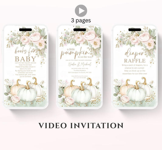 Animated Fall Baby Shower Invitation Little Pumpkin Baby Shower Invitation Autumn Baby Shower Fall Hello Baby Shower Gender Neutral Shower-3
