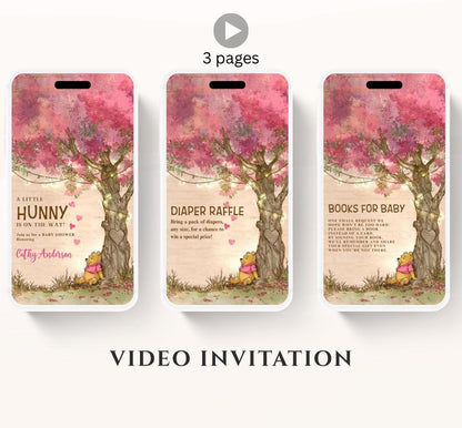 Pink Winnie Tree Invitation, Winnie The Pooh Baby Shower Invitations, Winnie The Pooh Invitations Video invitation, Winnie baby shower-21