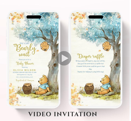 Blue Winnie shower Invitation, Winnie The Pooh Baby Shower Invitations, Winnie The Pooh Invitations Video invitation, Winnie baby shower-24