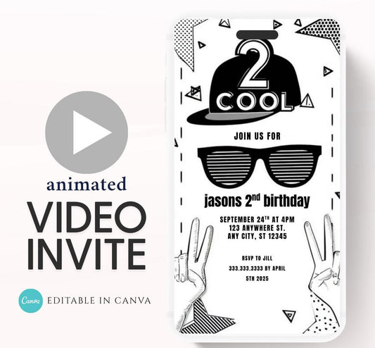 Boy birthday inviteTwo Cool Birthday Invitation,Two Cool Invite, 2nd Birthday, 2 cool birthday invite, Digital Video invitation-1