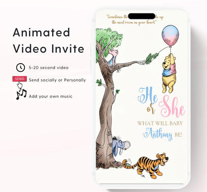 Winnie The Pooh Invitation, Winnie The Pooh Gender reveal Invitations, Winnie The Pooh gender reveal Invitations, Winnie baby shower-9