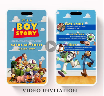Toy Story baby shower invitation, Boy story baby shower Invitation, Baby Shower Video Invitation, Digital Invite, It's a Boy story Canva -1