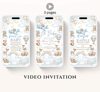 Flying Teddy Bear Baby Shower Invitation We Can Bearly Wait Invite balloon Teddy Bear Template Boy Animated video- 3