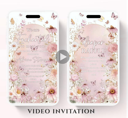 Butterfly Baby Shower Invitation animated, video Baby Shower Butterfly Invitation Enchanted Baby Shower invite Pink Butterflies