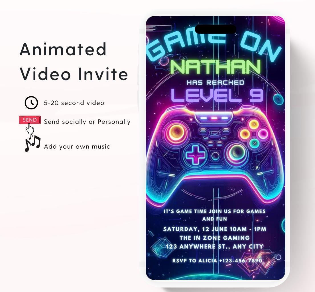 Video Game Party Invitation, Level Up Birthday Invite, Gamer Boy Birthday, Arcade Party, Gaming invitation, Gamer boy party invite-1