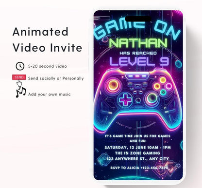 Video Game Party Invitation, Level Up Birthday Invite, Gamer Boy Birthday, Arcade Party, Gaming invitation, Gamer boy party invite-1