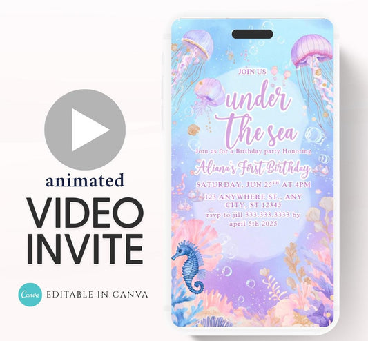 Mermaid Birthday Invitation, Mermaid Invite, Under the Sea Birthday Party, Glitter Birthday, Pink Birthday, Mermaid Party Video invitation-4