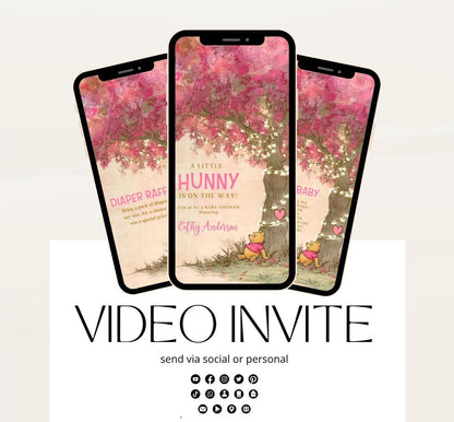Pink Winnie Tree Invitation, Winnie The Pooh Baby Shower Invitations, Winnie The Pooh Invitations Video invitation, Winnie baby shower-22