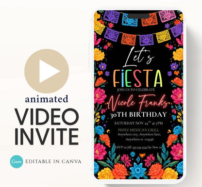 Lets Fiesta Invitation Taco invite, Digital Mexican Theme Birthday Party Invite Latin Celebration Let's Fiesta Cumpleaños Video invitation-3