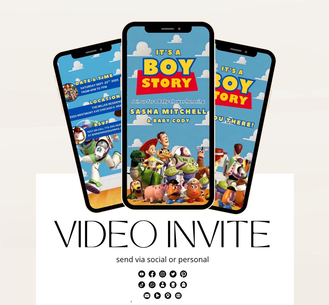Toy Story baby shower invitation, Boy story baby shower Invitation, Baby Shower Video Invitation, Digital Invite, It's a Boy story Canva -1