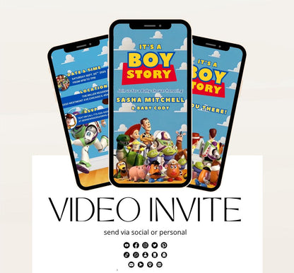 Toy Story baby shower invitation, Boy story baby shower Invitation, Baby Shower Video Invitation, Digital Invite, It's a Boy story Canva -1