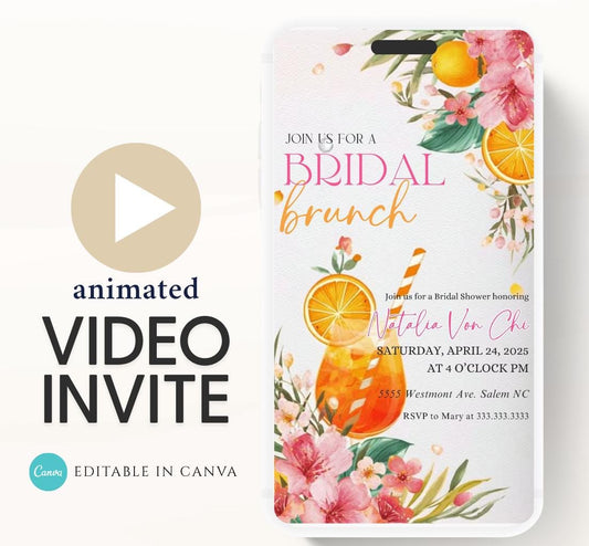 Citrus Bridal Shower Animated Invitation, Citrus Floral,Modern bridal Shower Invitation, Editable Video invitation-1