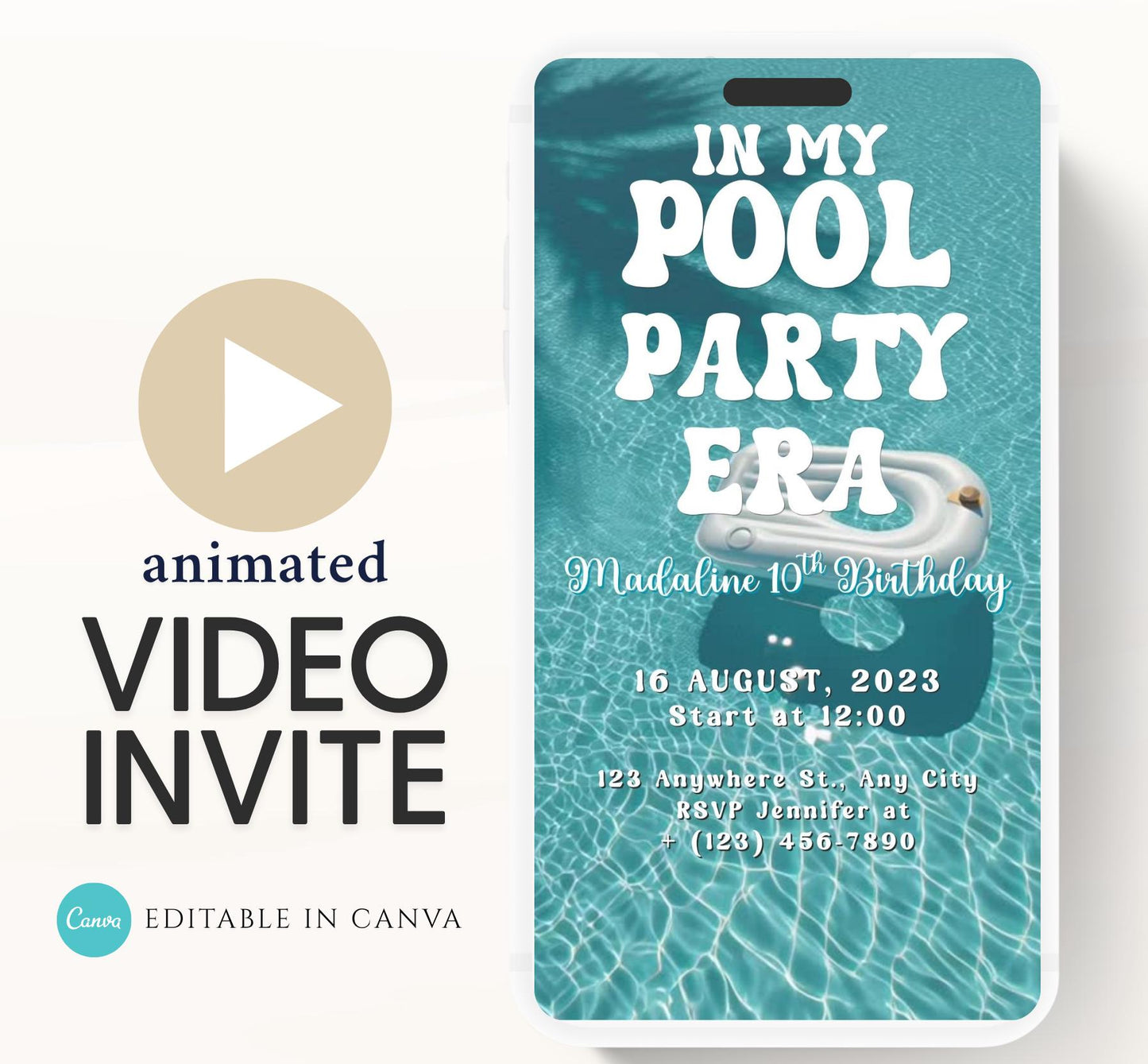 Pool party birthday invitation, pool party digital invitation, summer party invitation, birthday invitation, Pool invitation-7