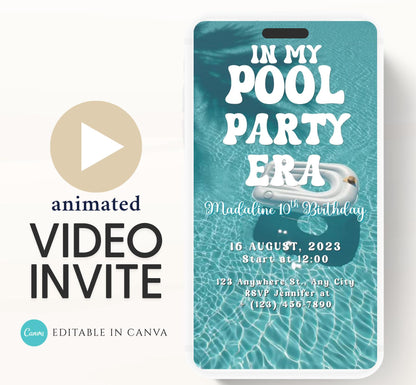 Pool party birthday invitation, pool party digital invitation, summer party invitation, birthday invitation, Pool invitation-7