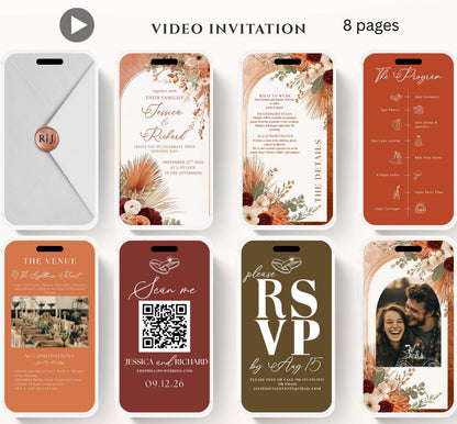 Animated Wedding invitation, Wedding Boho Terracotta Pampas invitation, wedding invitation template, Video Wedding invite, wedding invite-4