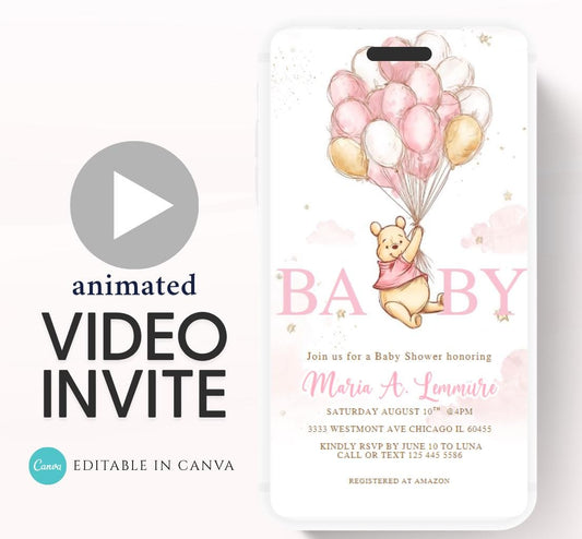 Winnie The Pooh Invitation, Winnie The Pooh Baby Shower Invitations, Winnie The Pooh Invitations Video invitation, Winnie baby shower-2