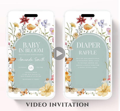 Boho Baby Shower Invitation, Boho Floral Baby Shower, Baby in bloom Baby Shower Invite, pampas Invitation, Boho Baby Invitation Animated-3