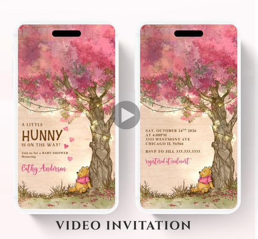 Pink Winnie Tree Invitation, Winnie The Pooh Baby Shower Invitations, Winnie The Pooh Invitations Video invitation, Winnie baby shower-21