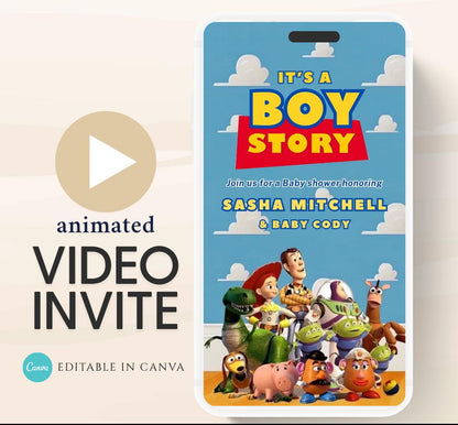Toy Story baby shower invitation, Boy story baby shower Invitation, Baby Shower Video Invitation, Digital Invite, It's a Boy story Canva -1