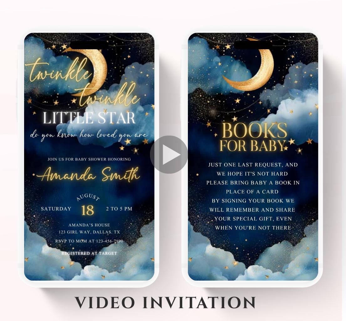 Twinkle little star baby shower invitation, Blue Twinkle Twinkle Little Star Baby Shower Invitation, Moon and Stars Baby Shower, Video-2