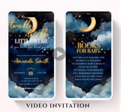 Twinkle little star baby shower invitation, Blue Twinkle Twinkle Little Star Baby Shower Invitation, Moon and Stars Baby Shower, Video-2