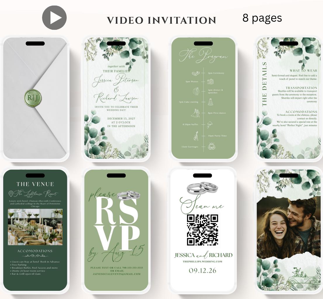 Animated Wedding invitation, Wedding Greenery Eucalyptus invitation, wedding invitation template, Video Wedding invite, wedding invite-3