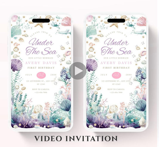 Animated Under The Sea Birthday Invitation, Editable Ocean Animals Party Invite, Magical Sea Life Invitation Sea Beach birthday invite-2