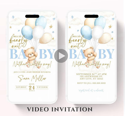 Video We Can Bearly Wait Baby Shower Invitation Teddy Bear Balloon Bear Theme Invites, Baby shower teddy bear invite animated-5