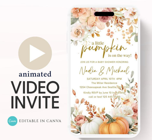 Animated Fall Baby Shower Invitation Little Pumpkin Baby Shower Invitation Autumn Baby Shower Fall Hello Baby Shower Gender Neutral Shower-2