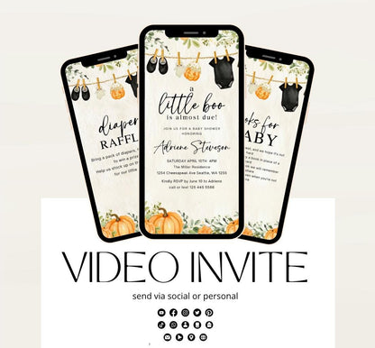 Video Little Boo Halloween Baby Shower Invitation, Gender Neutral Fall Invite, Spooky Ghost Baby Shower Invite Halloween boo invite-4