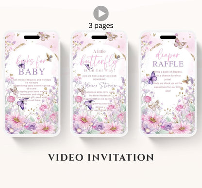 Butterfly Baby Shower Invitation animated, video Baby Shower Butterflies Invitation Enchanted Baby Shower invite Pink Butterflies-2
