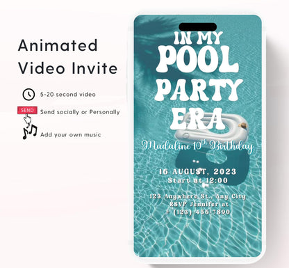Pool party birthday invitation, pool party digital invitation, summer party invitation, birthday invitation, Pool invitation-7