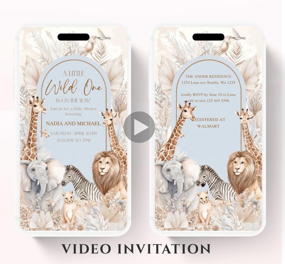 Safari Baby Shower Invitation, A little Wild One is on the Way Invite, Jungle Baby Shower Invitation, Zoo Animal Animated-7