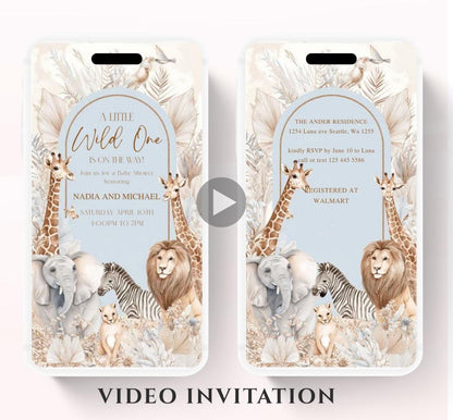 Safari Baby Shower Invitation, A little Wild One is on the Way Invite, Jungle Baby Shower Invitation, Zoo Animal Animated-7