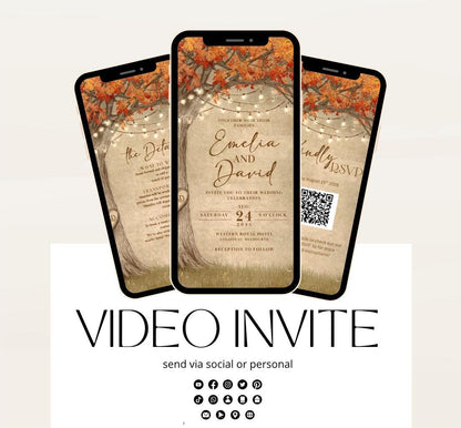 Fall Love Tree Autumn Wedding invitation, Wedding  invitation, wedding invitation template, Video Wedding invite, wedding invite-17
