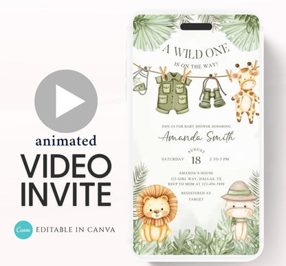 Safari Baby Shower Invitation, A little Wild One is on the Way Invite, Jungle Baby Shower Invitation, Zoo Animal Animated-4
