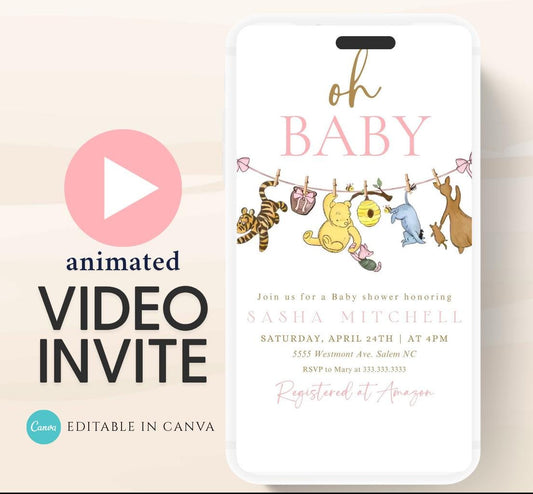Winnie The Pooh Invitation, Winnie The Pooh Baby Shower Invitations, Winnie The Pooh Invitations Video invitation, Winnie baby shower-8