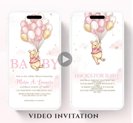 Winnie The Pooh Invitation, Winnie The Pooh Baby Shower Invitations, Winnie The Pooh Invitations Video invitation, Winnie baby shower-2