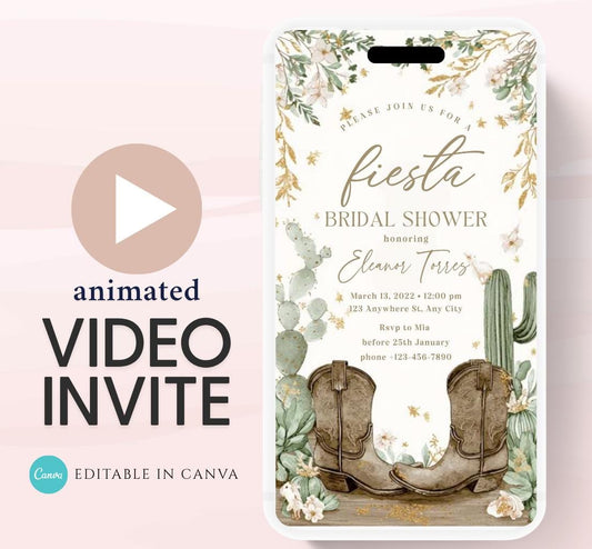 Fiesta Bridal Shower Invitation Boho Fiesta Bridal Shower Boots and Bridal Shower Fiesta Invitation- Animated Invitation-1