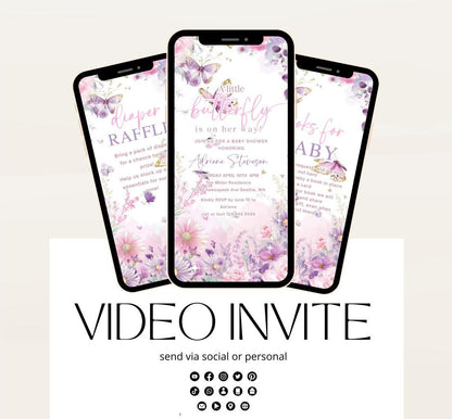 Butterfly Baby Shower Invitation animated, video Baby Shower Butterflies Invitation Enchanted Baby Shower invite Pink Butterflies-3
