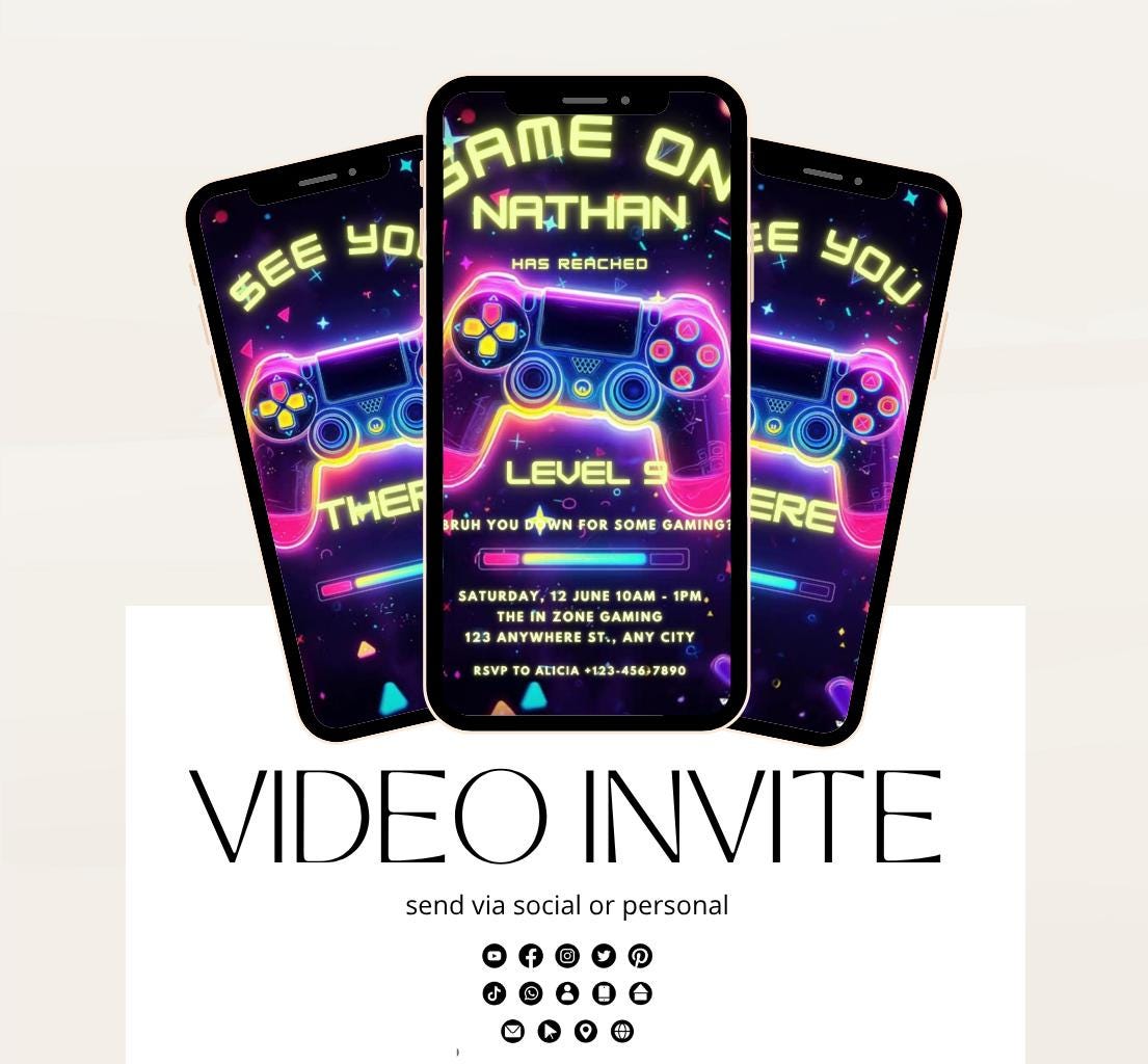 Video Game Party Invitation, Level Up Birthday Invite, Gamer Boy Birthday, Arcade Party, Gaming invitation, Gamer boy party invite-2