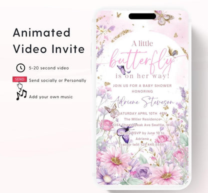 Butterfly Baby Shower Invitation animated, video Baby Shower Butterflies Invitation Enchanted Baby Shower invite Pink Butterflies-2